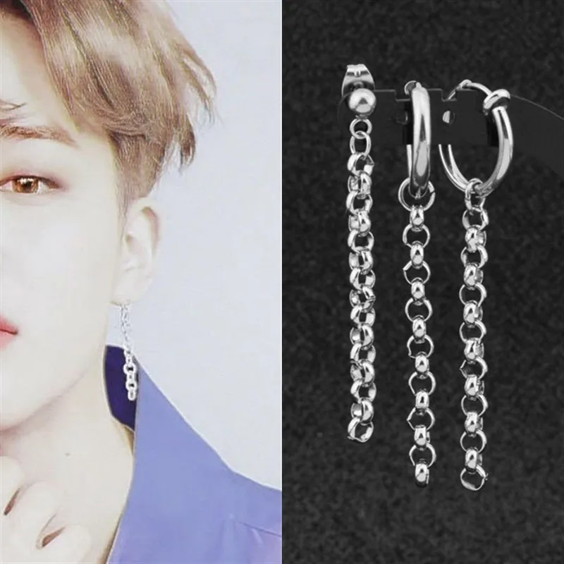 

Stainless steel Chain Stud Earrings KPOP DNA Korean Star V Jewelry Bangtan Boys Album For Women Brincos Earring Accessories