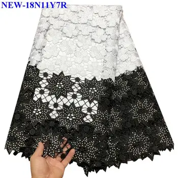 

Wthie + Black Nigerian Laces Fabric 2018 African Cord Lace Fabrics High Quality Guipure Cord Lace Fabric With Stones MS002