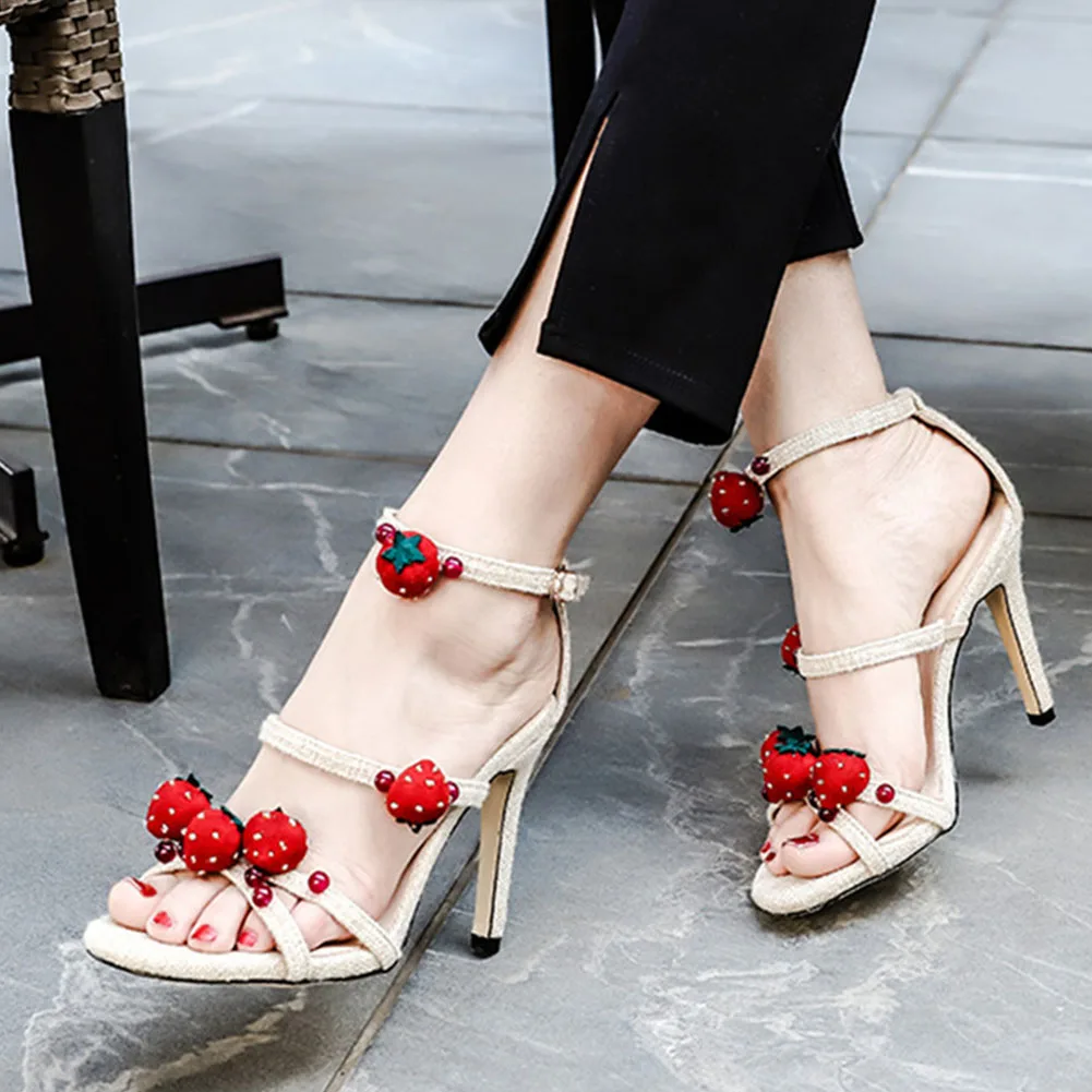 

Fashion sexy wedding Sweet Strawberry Ladies High Heels Shoes Woman Casual Party Sexy Summer Sandals 2019