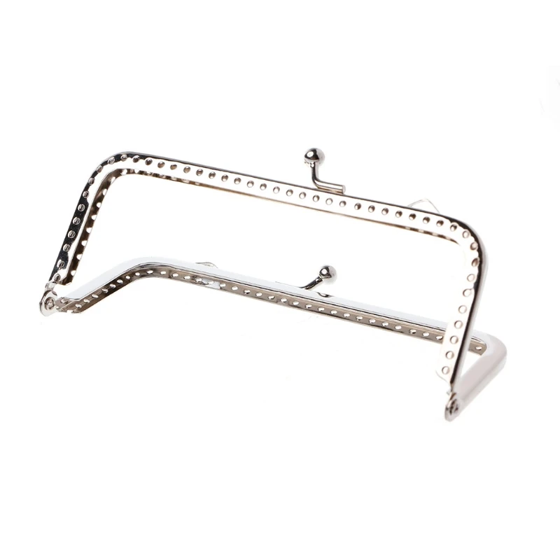

Fashion 12cm Women Sew Holes Purse Handbag Handle Metal Coins Bag Kiss Clasp Frame Bag Accessories Silver Mini Handle