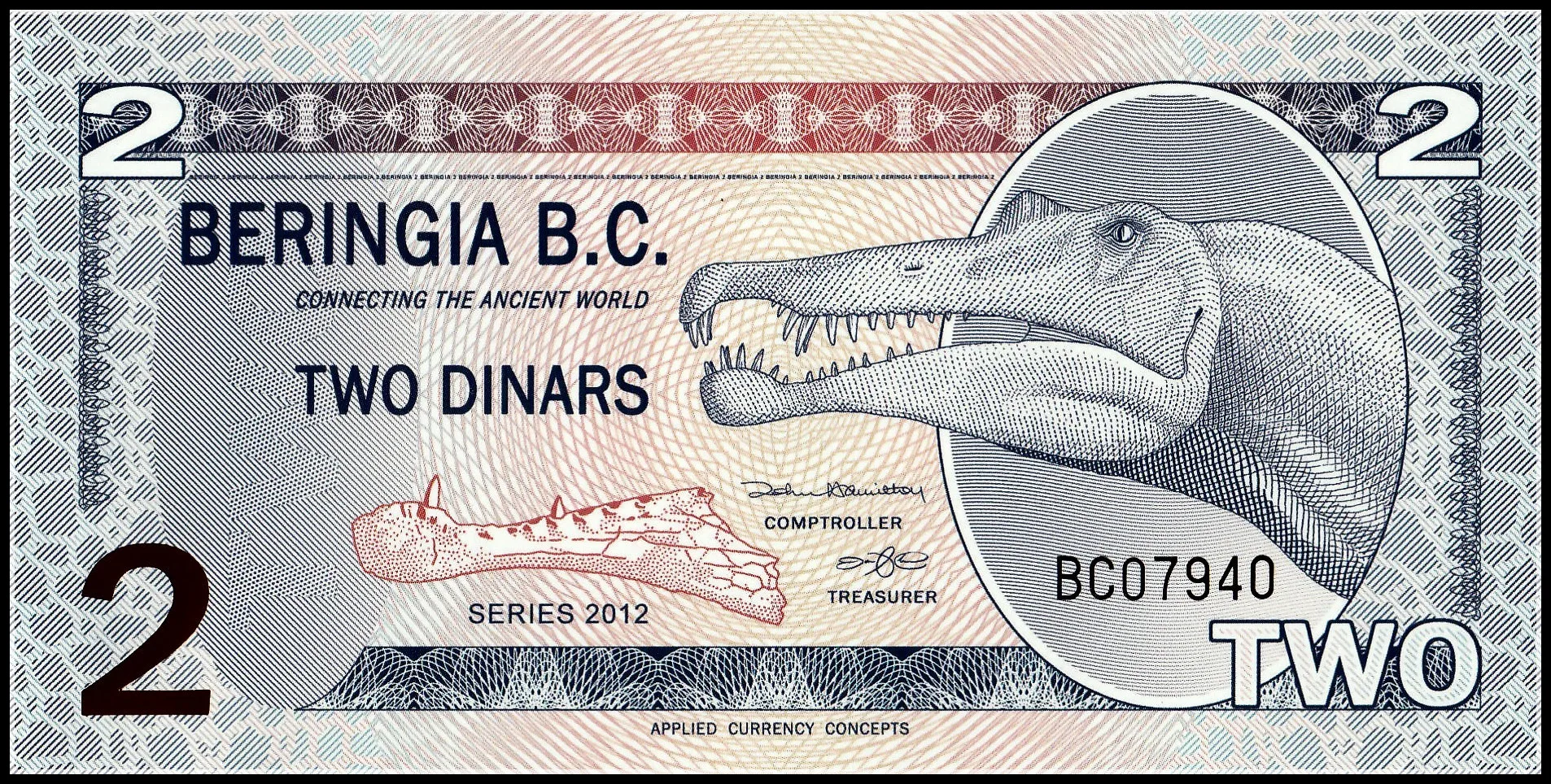 

BERINGIA B.C. 2 DINARS 2012 Original Banknote UNC Collection Genuine Real Paper Notes Bill Money bank note gift