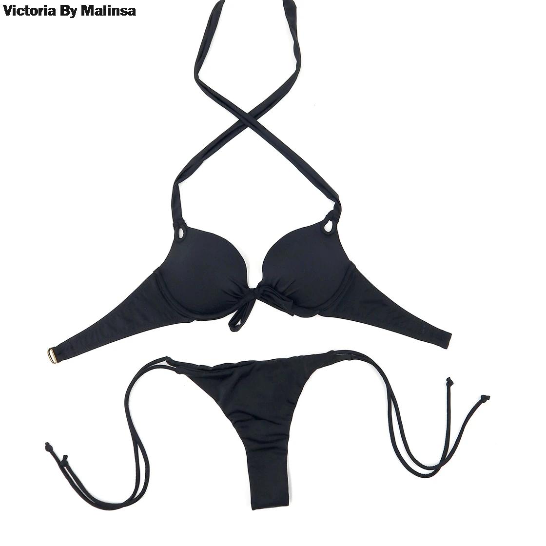 

Women Swimsuit New Black Bikinis Set Push Up Swim Suit Biquini Sexy Bikini Underwire Beachwear Halter Secret Swimwear