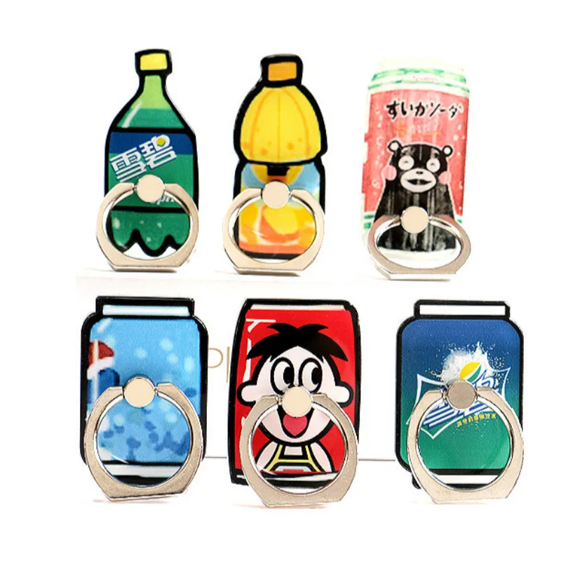 

2018 New Arrival Universal Metal Finger Ring Cute Mobile Phone Holder Stand Rings Fashion Milk Juice Coke Bottle Pattern Holders