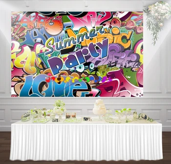 

HUAYI summer party Graffiti Wall Banner photography backdrop background for birthday party Decorations sm-107