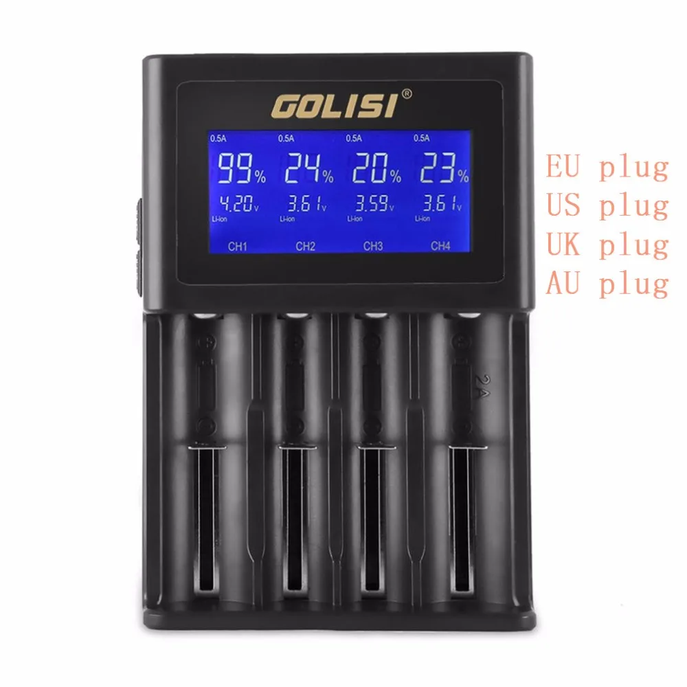 

GOLISI S4 4 Slots 2A Smart LCD Battery Charger Charging for Li-ion 18650 26650 AA & AAA Ni-MH Ni-cd Rechargeable Batteries