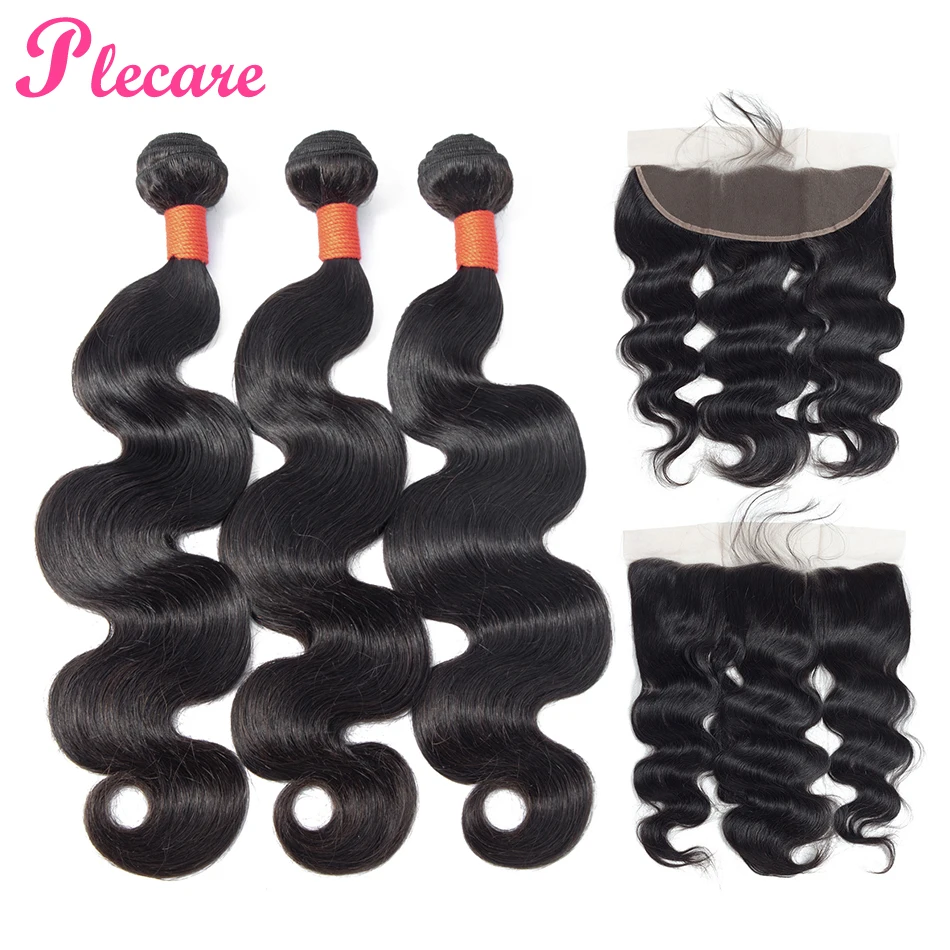 

Plecare Bundles With Frontal Brazilian Hair Weave Bundles With Frontal Body Wave 100% Human Hair 3 Bundles With Frontal Non Remy