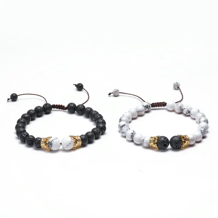 

Bright Moon Classic Stone Lava Bracelets Copper Micro Inlaid Zircon Crown Bracelet Couple Bracelet Gift