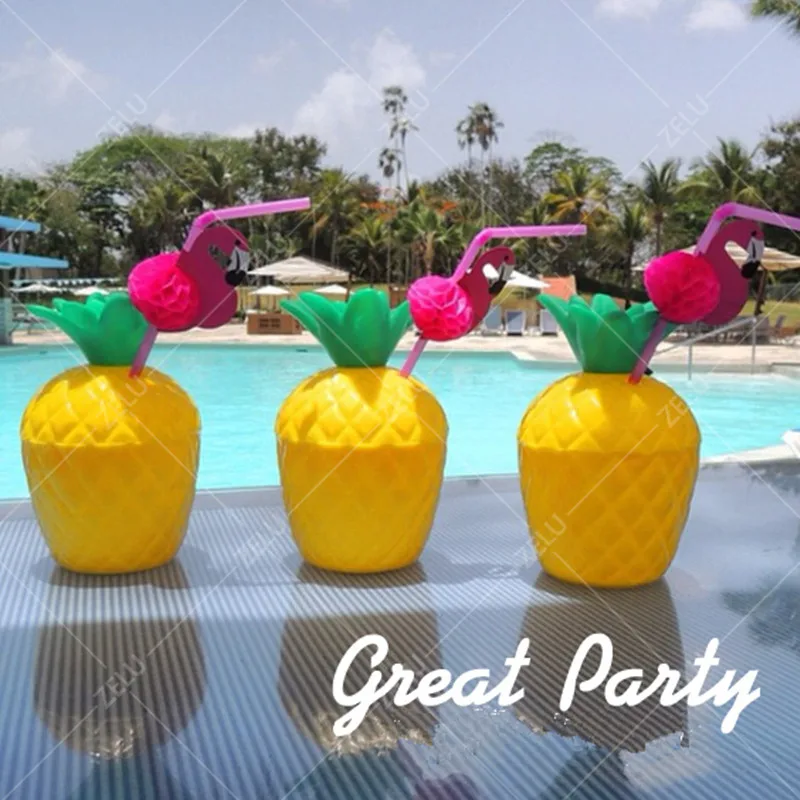 ZLJQ 12 шт. пластиковые чашки с ананасами с Фламинго гибкие соломинки Гавайские вечерние свадебные украшения для взрослых день рождения поставки