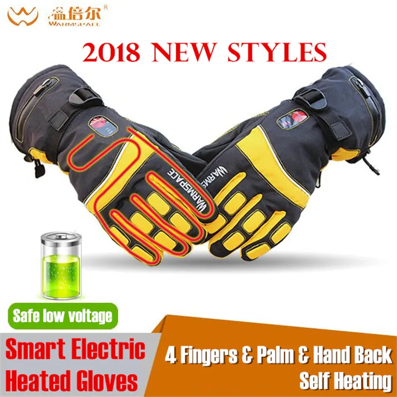 

4000MAH Smart Electric Heating Gloves,Waterproof Li-Battery Double-side Self Heated 4-Finger/Palm/Hand Back Ski Gloves,3 Gear EU