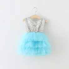 Новое летнее платье-пачка с блестками для девочек Детские платья принцессы с большим бантом 3 цвета, 5 шт./партия, 3131