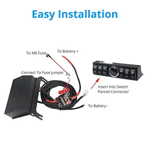 6-Switch Pod Toggle Switch Panel Overhead and Source Control System Box Wiring Harness Kit with 12 Switch Covers & a Switch Clip Remover For Jeep Wrangle JK JKU 2007-2018(Blue Back Light)1`