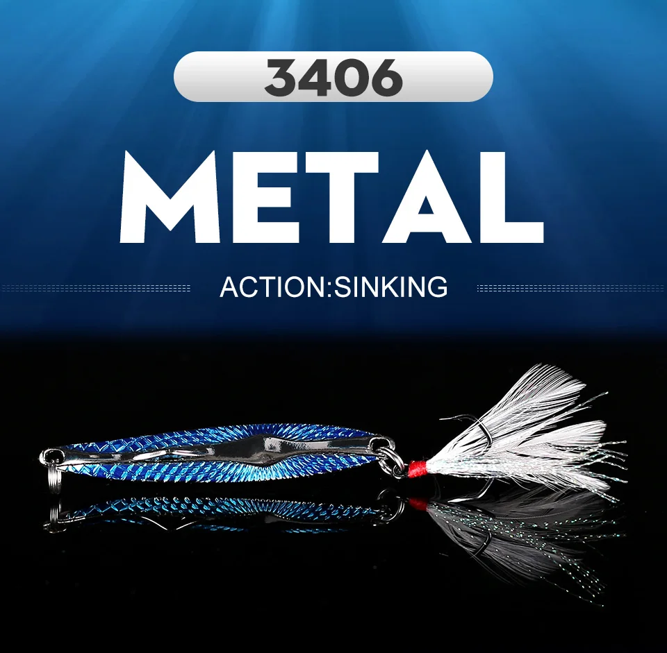Kingdom Metal Jig spoon Artificial Bait Full Aqueous Layer Metal Material With Feather Hook Fish Sea Bass Fishing Lure Model 3406 (1)