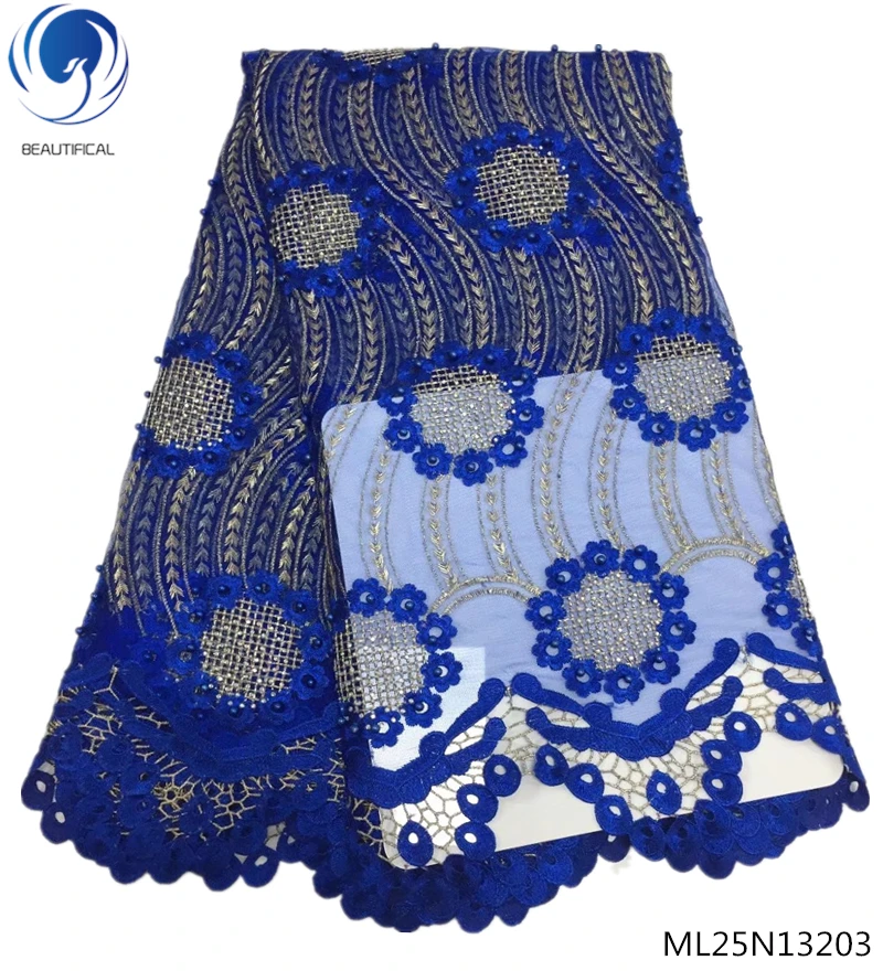 

BEAUTIFICAL blue lace embroidery fabric with rhinestones nigerian lace fabric 2019 wedding lace fabric new fashion ML25N132