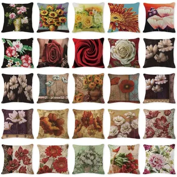 

Luxury Cushion Case Art Oil Printed Rose Decorative Pillow Case Office Cotton Linen Car Home Decorative Throw Pillow Covers