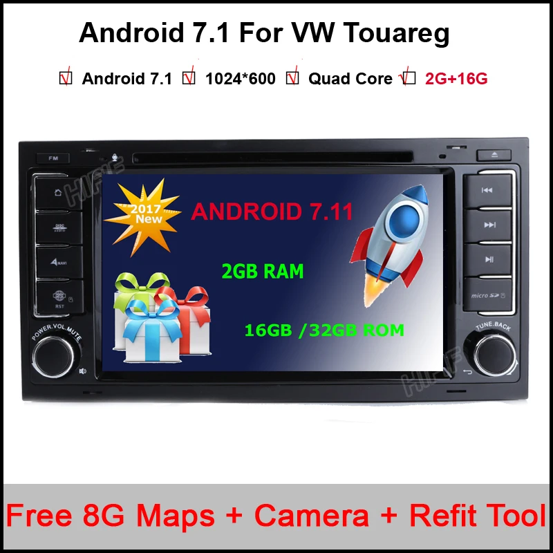 Android 7.1.1 Two Din 7 Inch Car DVD Player For Touareg/Volkswagen With Dual Channel Canbus 3G Wifi GPS Navigation Bluetooth