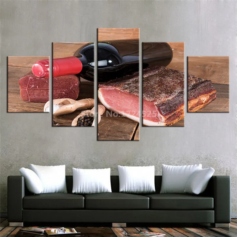 Canvas-HD-Prints-Pictures-Home-Decor-Room-5-Pieces-Red-Wine-And-Meat-Paintings-Kitchen-Wall (2)