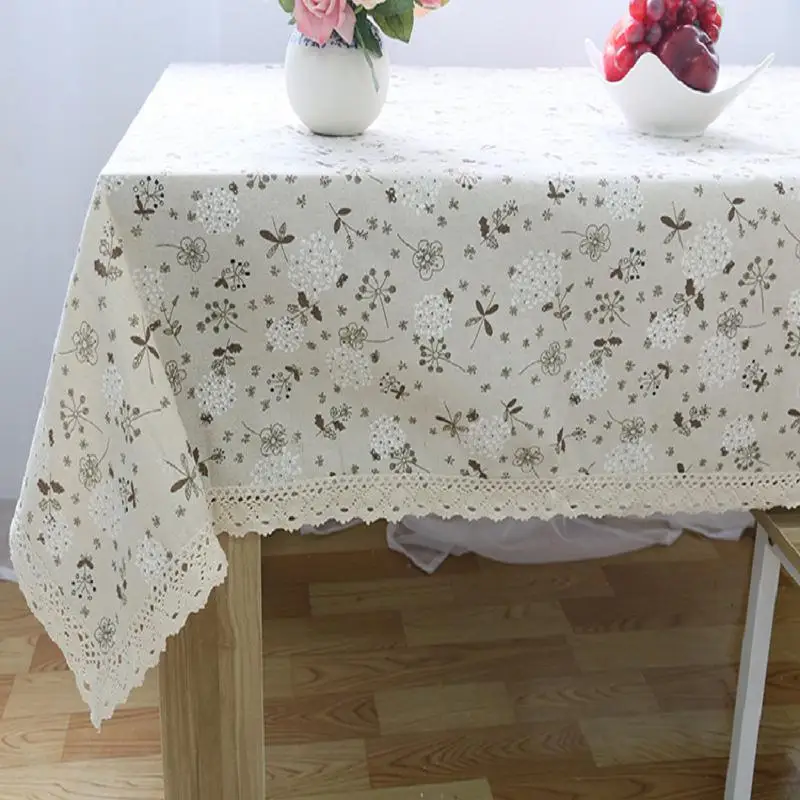 В сельском стиле из хлопка льняной скатерти Одуванчик печатных прямоугольная скатерть на стол с кружевным краем высокого качества