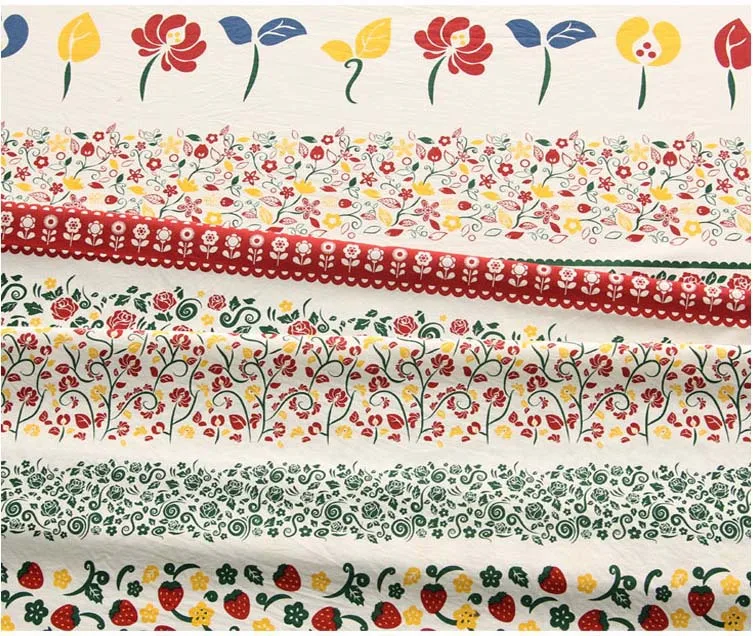 

Dressed squid twine printing Russian Style Stripe flowers Linen Illust Fabric for DIY Quilt Sewing Patchwork Craft 100x145cm