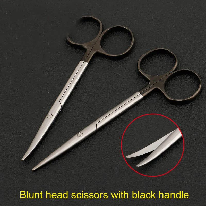 

Black handle blunt scissors sharp surgical scissors nose plastic instrument tool fine round head straight straight elbow