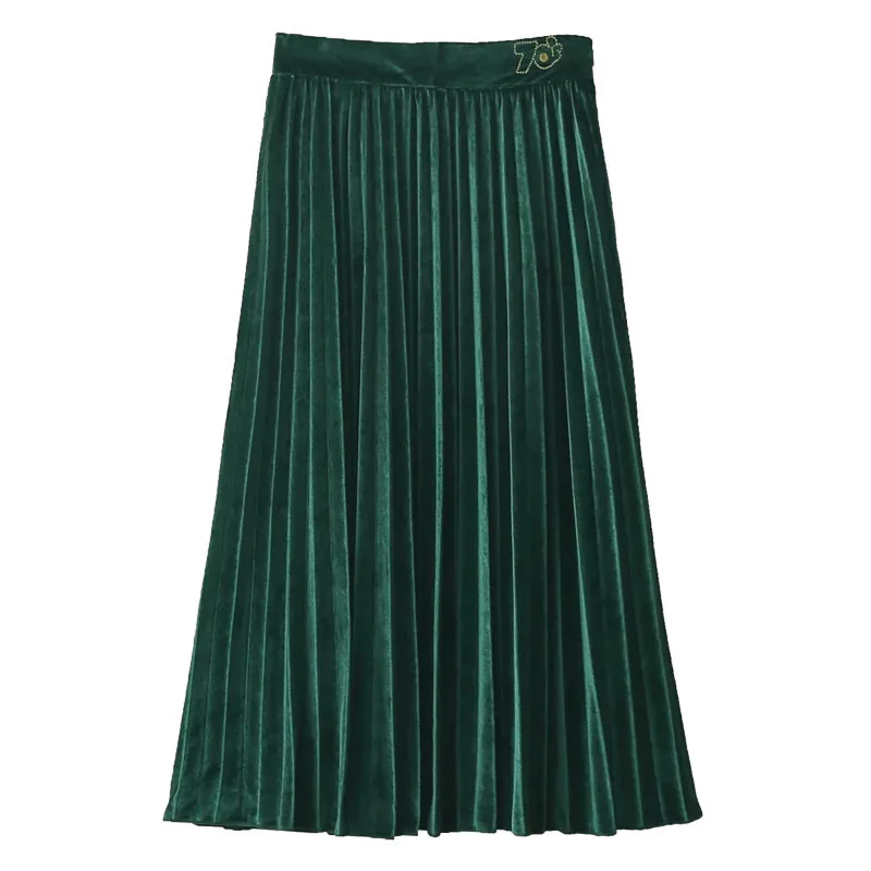 2017 Fashion Women Long Pleated Velvet Skirt Solid Color Maxi Skirts