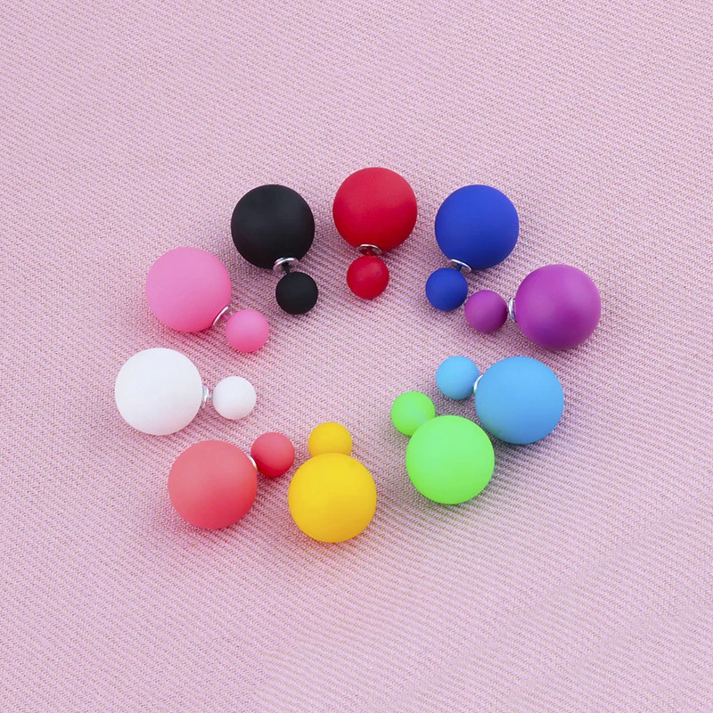Double Side Simulated Pearl Balls Stud Earrings For Women Fashion Candy Colors Female Pusety Earring Girls Ear Jewelry Brincos