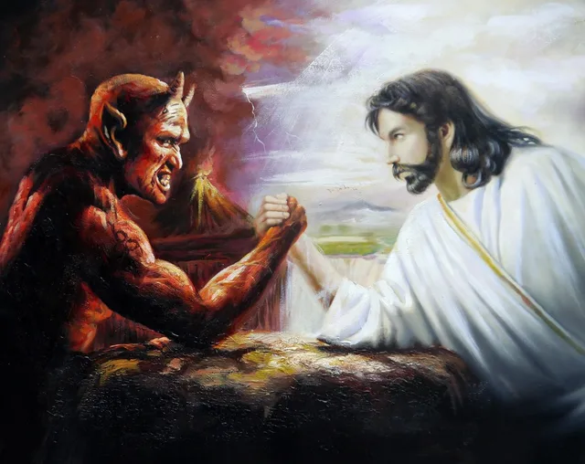 Au Service De Satan Aliexpress.com: Acheter 100% peint à la main jésus et le diable bras de