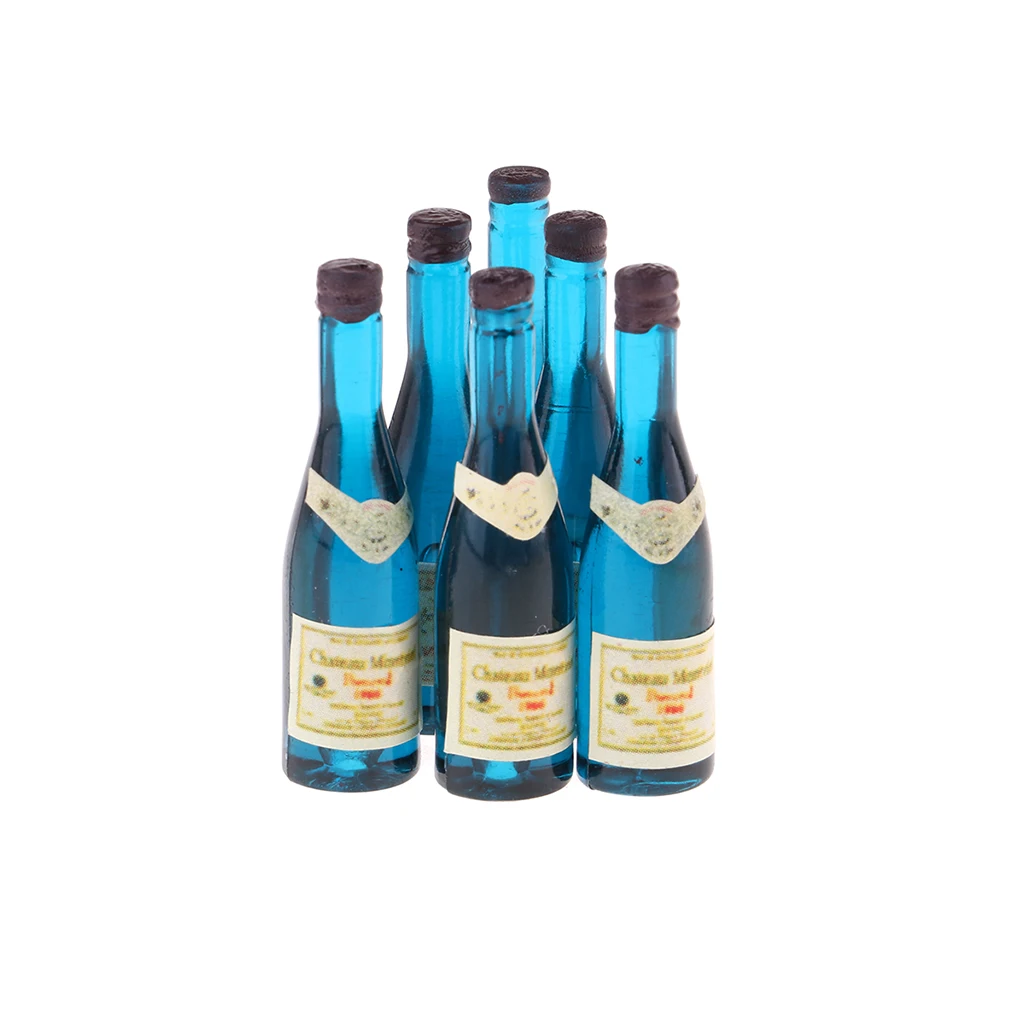 Dollhouse Miniature Liquor Bottles - Miniature Wine Champagne Bottles Models 1/12 Dolls House Micro Landscape Ornament 6pcs