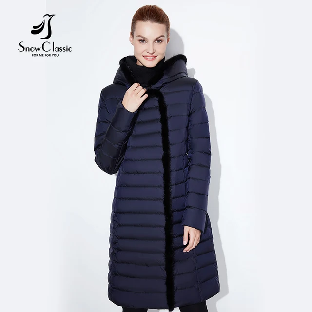 SnowClassic 2018 новый жакет женщин теплый зимний длинный пальто мода весна outwear сплошной тонкий толстый куртка передний край лиса меховой воротник