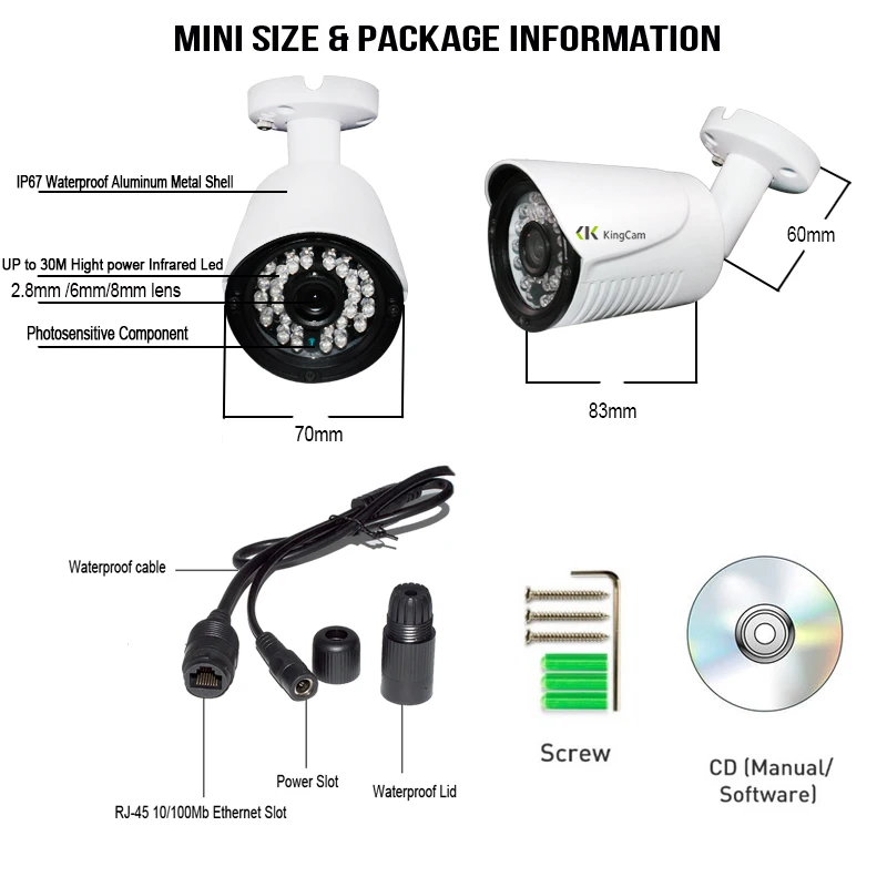 Kingcam наружная IP камера 1080P 25fps 2 8 мм широкоугольный металлический корпус CCTV видео