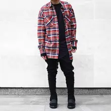 Best Hi Street FOG Fear of God long Sleeve red font b Tartan b font plaid