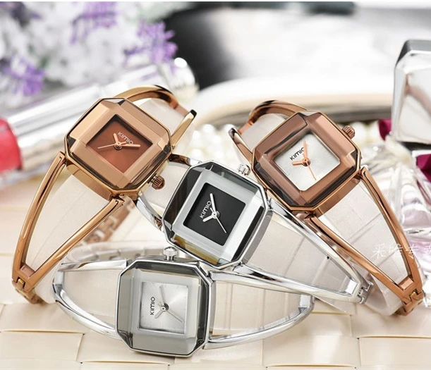 Кимио квадратной Мода скелет браслет из розового золота Часы Элитный бренд женские часы Для женщин женские кварцевые часы Наручные часы