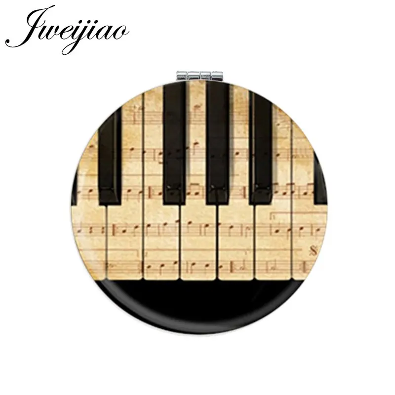 

JWEIJIAO Piano Keyboard Musical Staff Round Pocket Mirror White PU Leather Folding Compact Makeup Mirror For Piano Lovers Gifts