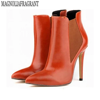 

Fashion Soft Fine Oil Leather High Heel Ankle Women Boots Sexy Ladies Autumn Winter Warm Boots Shoes Plus Size w819