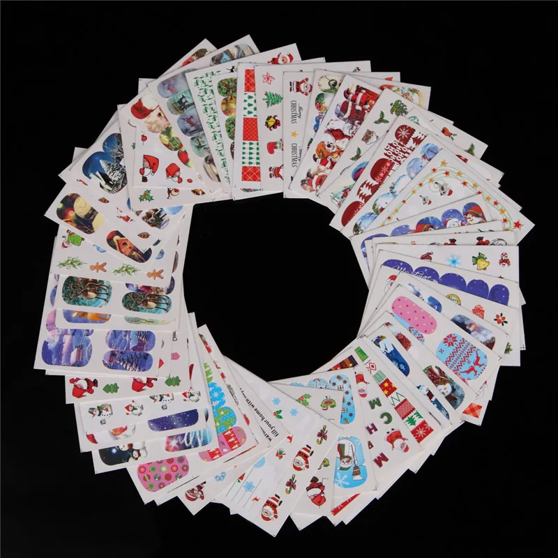 48 Sheet Nail Art DIY Christmas 3D Nail Stickers Snowflake nail art Set Sticker Santa Claus snowman Christmas tree Christmas hat