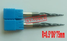 Бесплатная доставка-2шт R0.5 * D6 * 30.5 * 75L * 2F HRC55 Вольфрама твердого сплава С Покрытием Конические Сферическим Концом мельницы конус и конусной фрезы