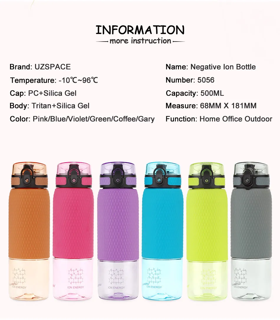 UZSPACE 500ml Tritan Sports Water Bottles Creative Portable buckle Lemon fruit tea Filter Shaker Drink Bottle For Water BPA Free500ML_02