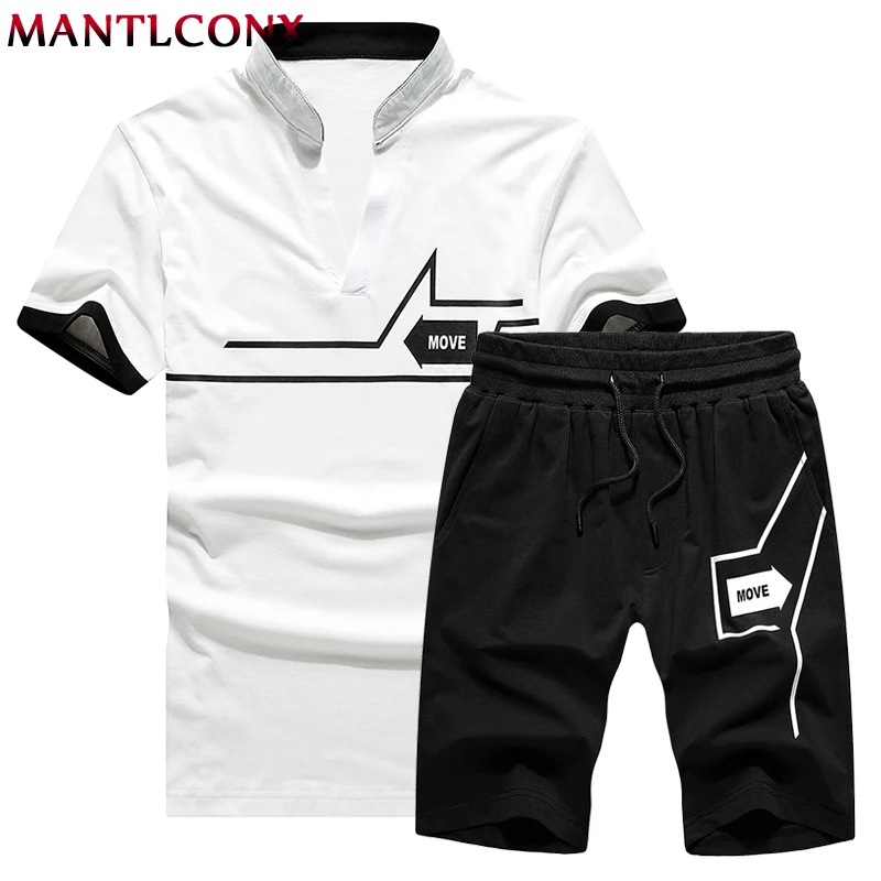 

MANTLCONX T Shirt+Shorts Sets Men Letter Printed Summer Suits Casual Tshirt Men Tracksuits Brand Streetwear Tops Tees Men Summer