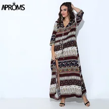 3XL бохо этно Лето Длинное Платье Макси Для женщин Sexy v-образным вырезом сарафан дамы половина рукава свободные Пляжные наряды большой Размеры Vestidos