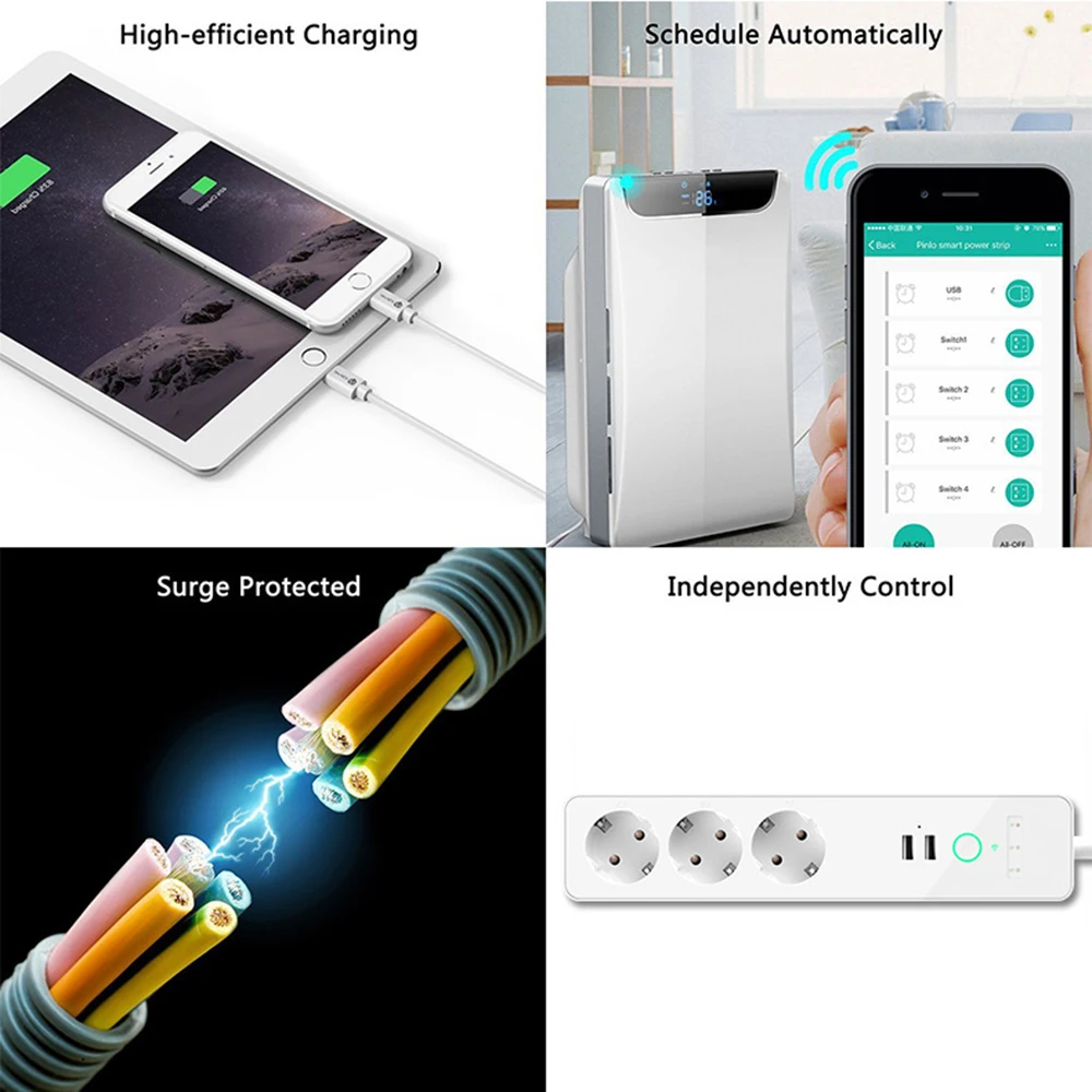 Wifi Smart power Strip Защита от перенапряжения 3 способа ЕС розетки с USB беспроводной Outelt удаленный домашний комплект работа с Alexa Google Home