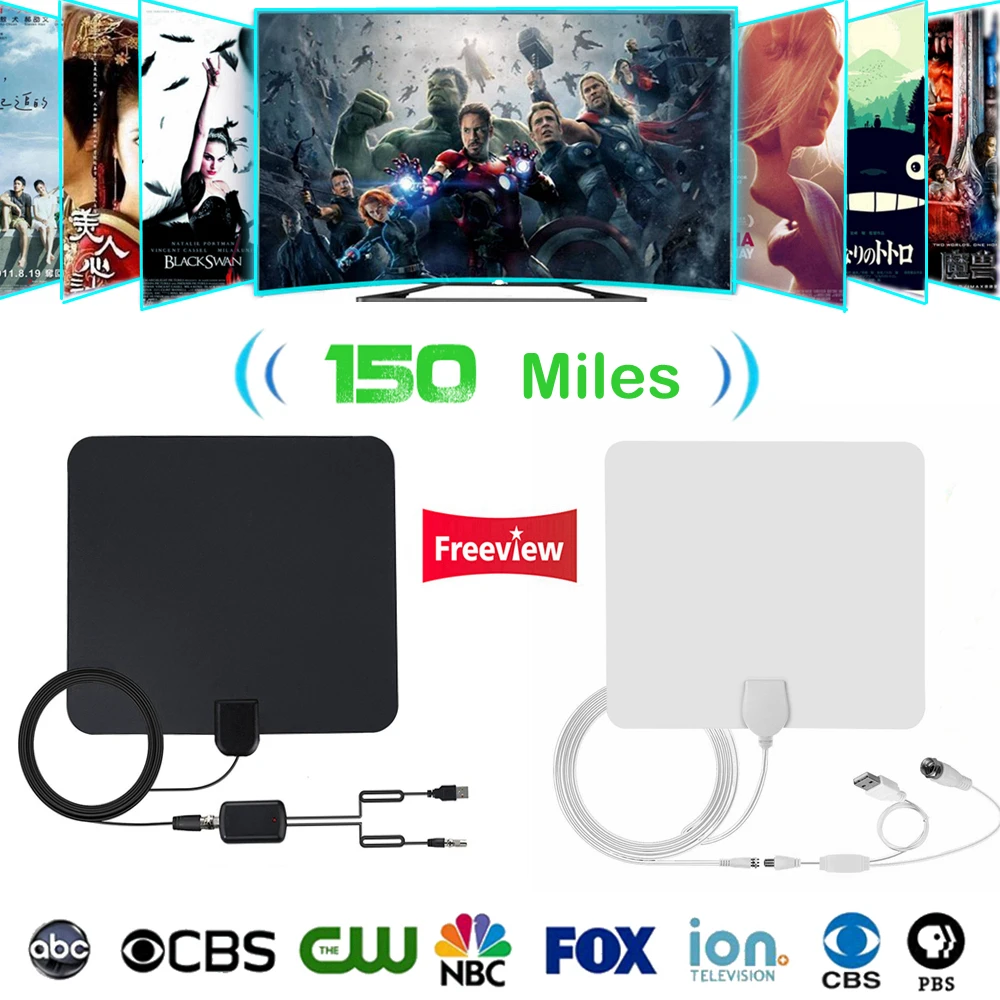 Антенна для помещений цифровая ТВ HDTV 150 миль 4K HD антенны TDT VHF/UHF DVB T/T2 ATSC ISDB радиус