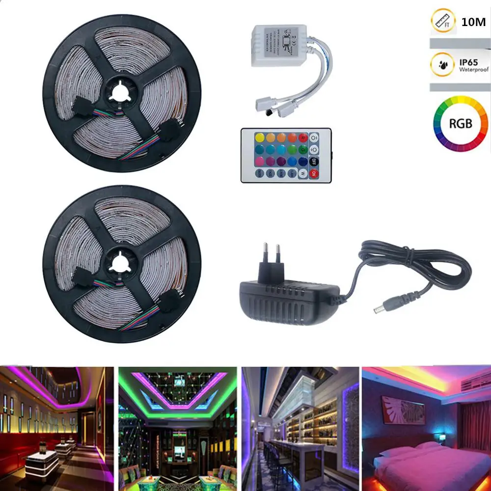 10 м IP65 Водонепроницаемый 600 светодиодов rgb световые полосы + 24-кнопочный пульт Управление + адаптер