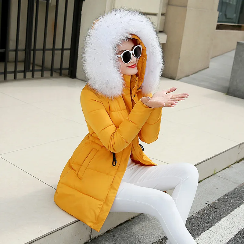 Зимняя куртка женская плюс размер 3XL теплая пуховая парка Длинная женская Повседневная тонкая куртка пальто с капюшоном на молнии плотное пальто Верхняя одежда - Цвет: yellow