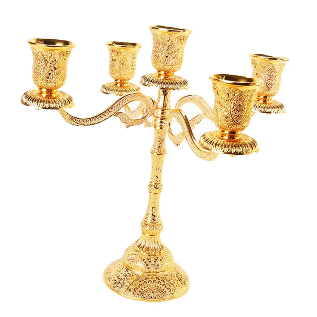  2 pcs Luxurious Gold Color Candelabra Candlestick Holder 5 Arms Candle Holder  for Weddings Party Spa  Votive Candle Home Decor