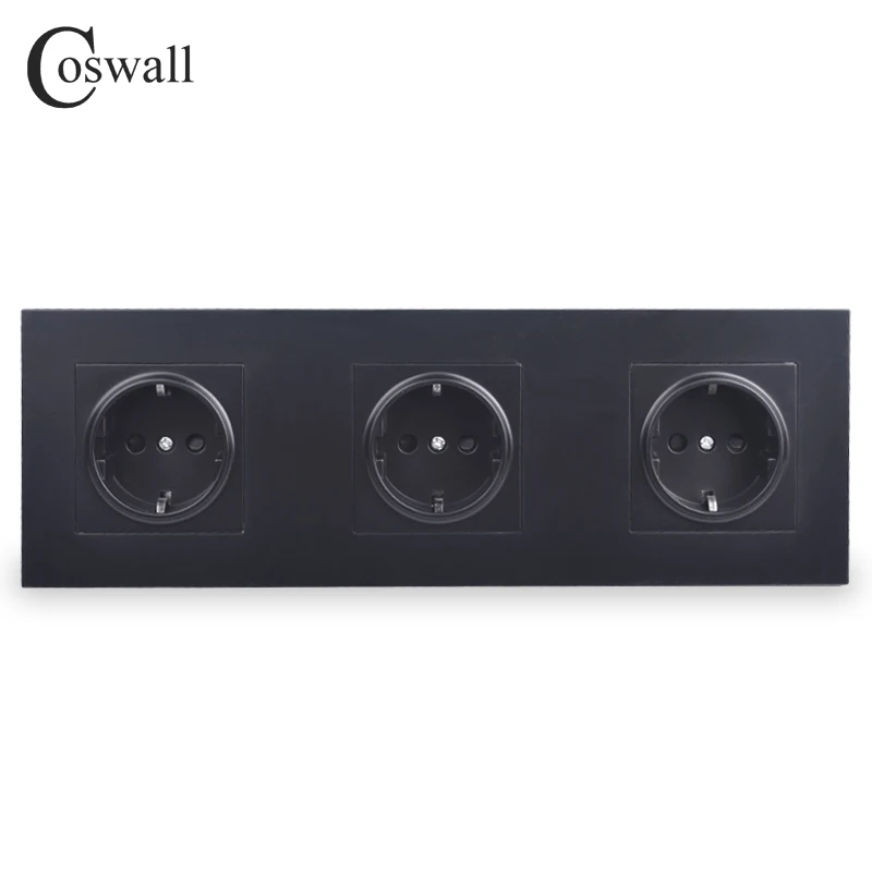 

COSWALL High Quality Wall Power 3 Way Socket Plug Grounded 16A EU Standard Electrical Triple Outlet 258mm * 86 mm AC 110~250V
