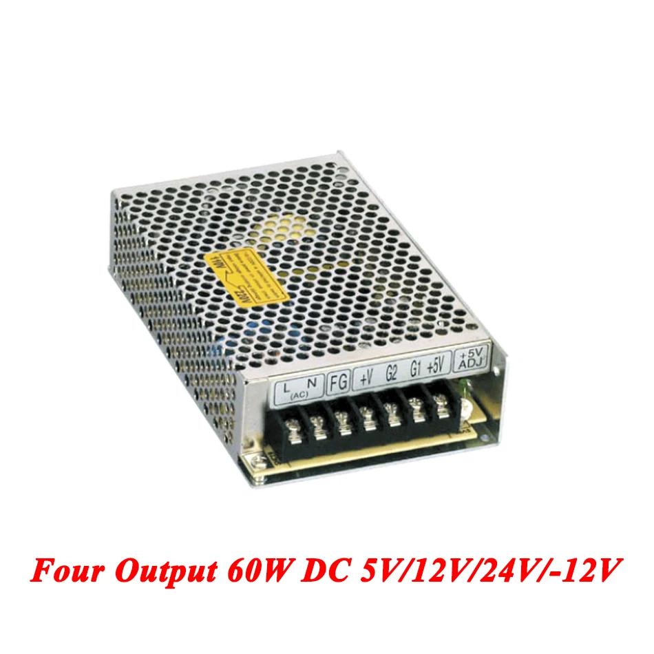 

Q-60D Four output DC power supply 60W 5V/12V/24V/-12V,ac-dc smps power supply for led driver,AC 110V/220V Transformer to DC