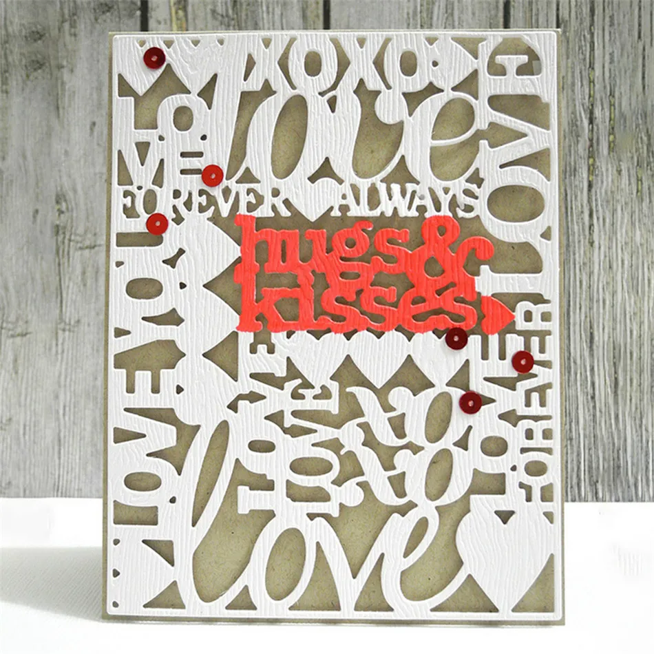 

YaMinSanNiO Letter Love Cover Up Background Die Metal Cutting Dies New Metal Die Cutters DIY Embossing Stencil Decoration