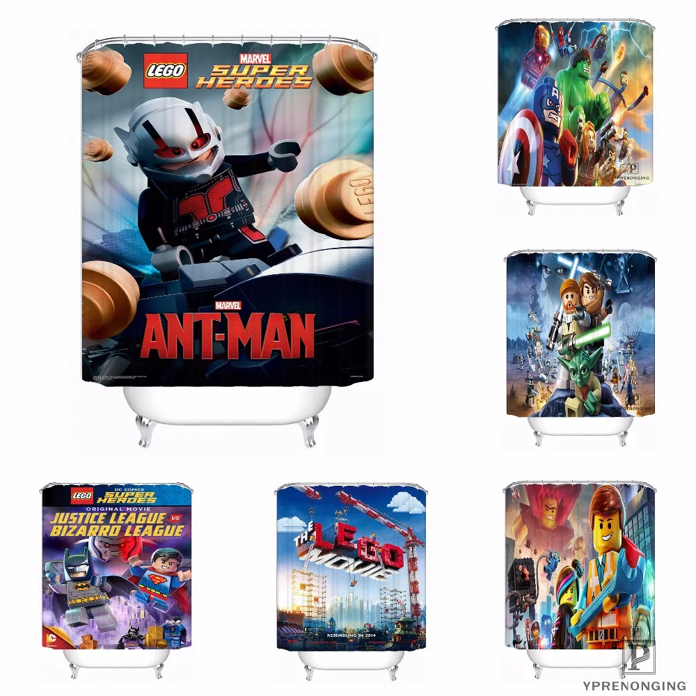 Дешево Пользовательские последние горячие LEGO Marvel Водонепроницаемый душ Шторы Главная Ванна Ванная комната s крючки полиэфирной ткани Multi размеры #...