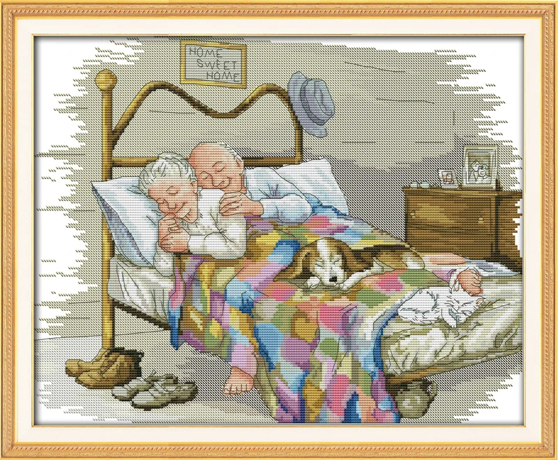 

The Old Married Couple Counted Cross Stitch 11CT Printed 14CT DMC Cross Stitch Set DIY Cross-stitch Kits Embroidery Needlework