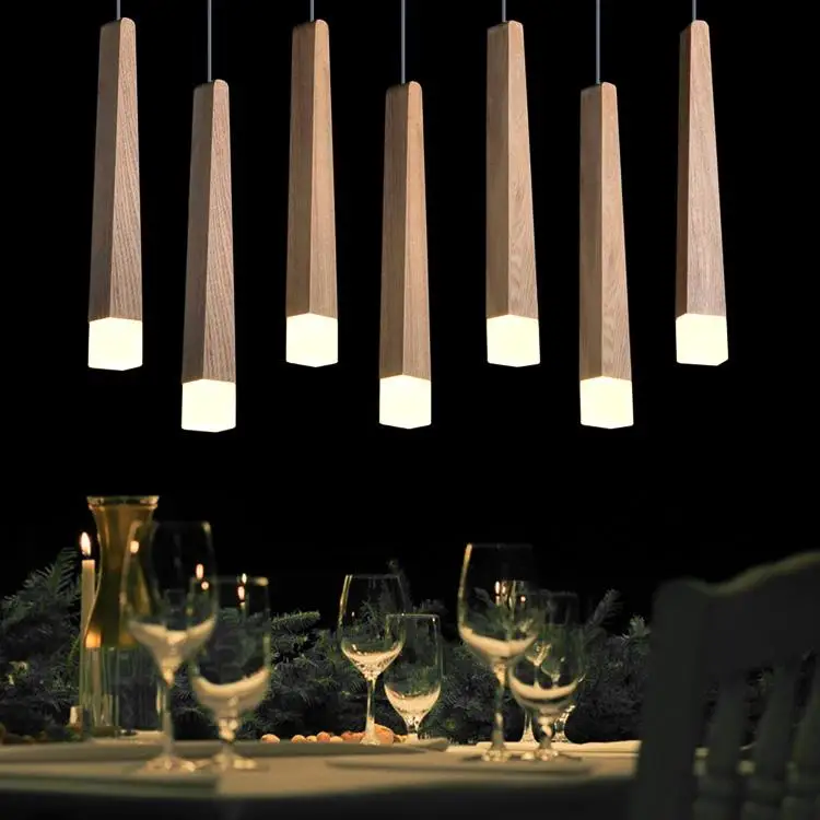 

Solid Wooden LED Pendant Lights originality simple restaurant living room bar club LED long stick decorations lamp MZ130