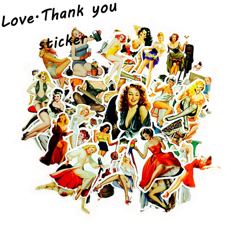 50Pcs Retro Pvc Waterproof Beauty Girls Stickers For Laptop Motorcycle Skateboard Luggage Decal Office Toy Appliances